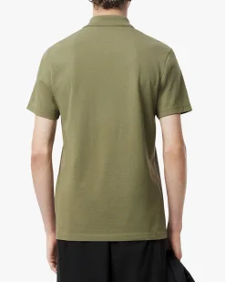 Polo mezza manica verde militare in cotone organico stretch punto wafer