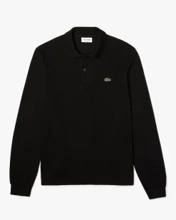 Polo nera manica lunga classic fit L.13.12 in petit piqué