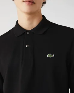 Polo nera manica lunga classic fit L.13.12 in petit piqué
