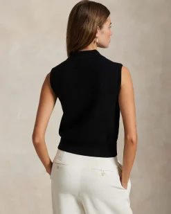Polo nera senza maniche Polo Ralph Lauren in cotone stretch con logo ricamato sul petto