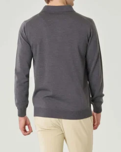 Polo Pellizzari a manica lunga grigio medio maglia di pura lana merino