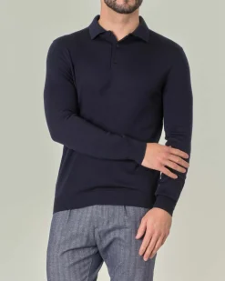Polo Pellizzari blu navy in maglia di lana merino