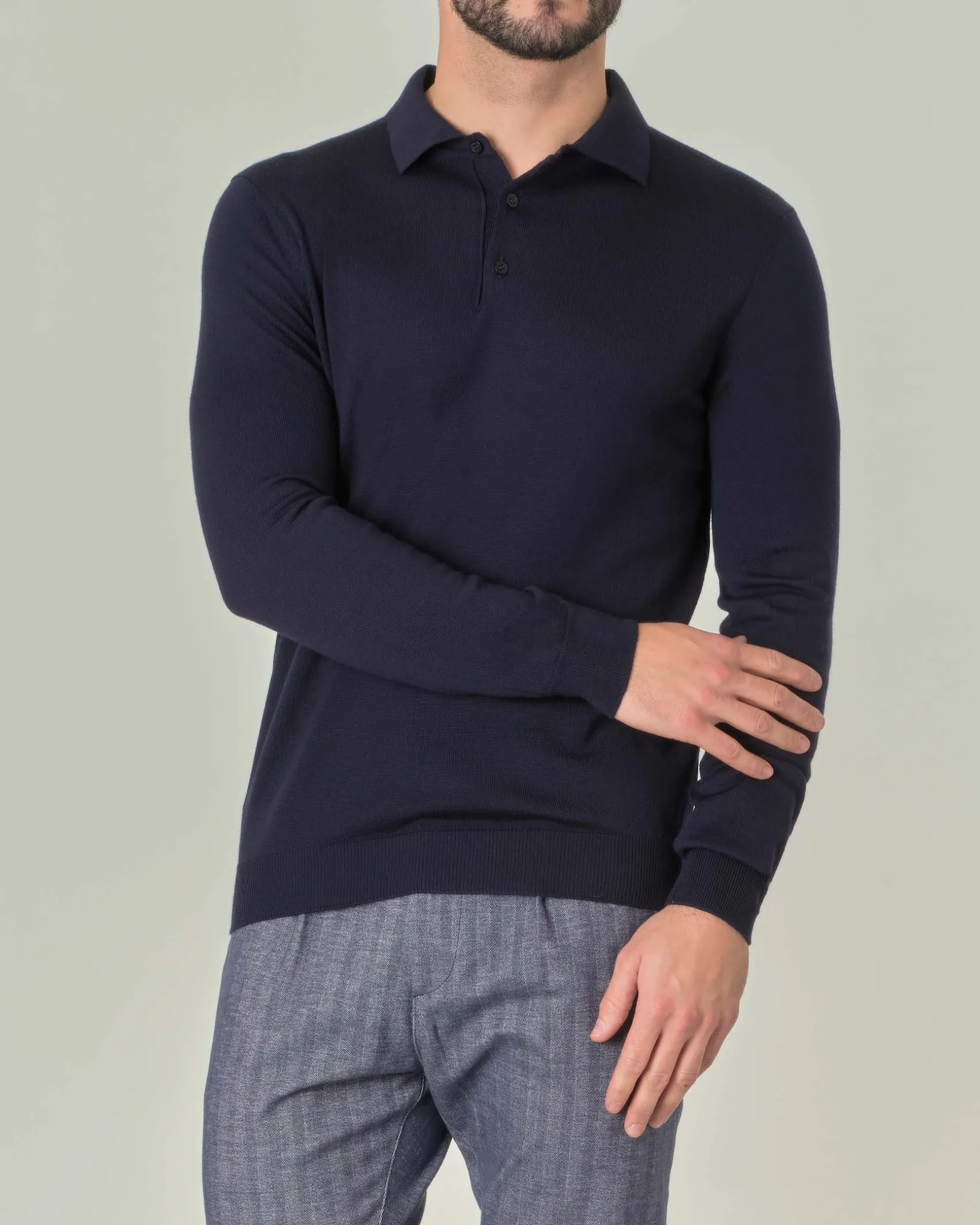 Polo Pellizzari blu navy in maglia di lana merino