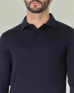 Polo Pellizzari blu navy in maglia di lana merino