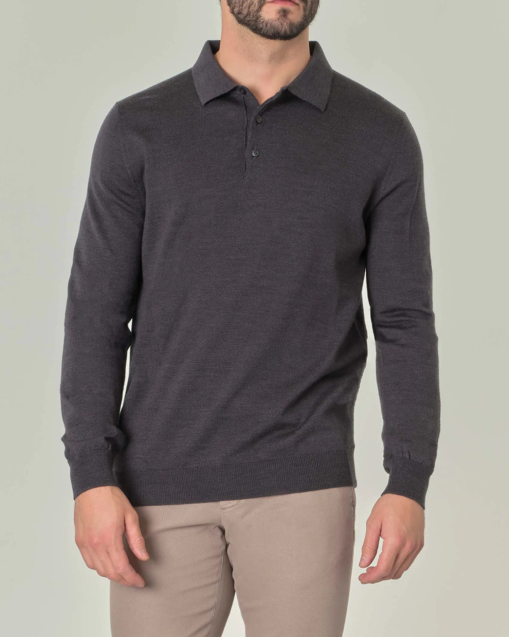 Polo Pellizzari grigio melange in maglia di pura lana merino