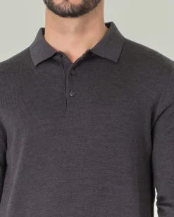 Polo Pellizzari grigio melange in maglia di pura lana merino