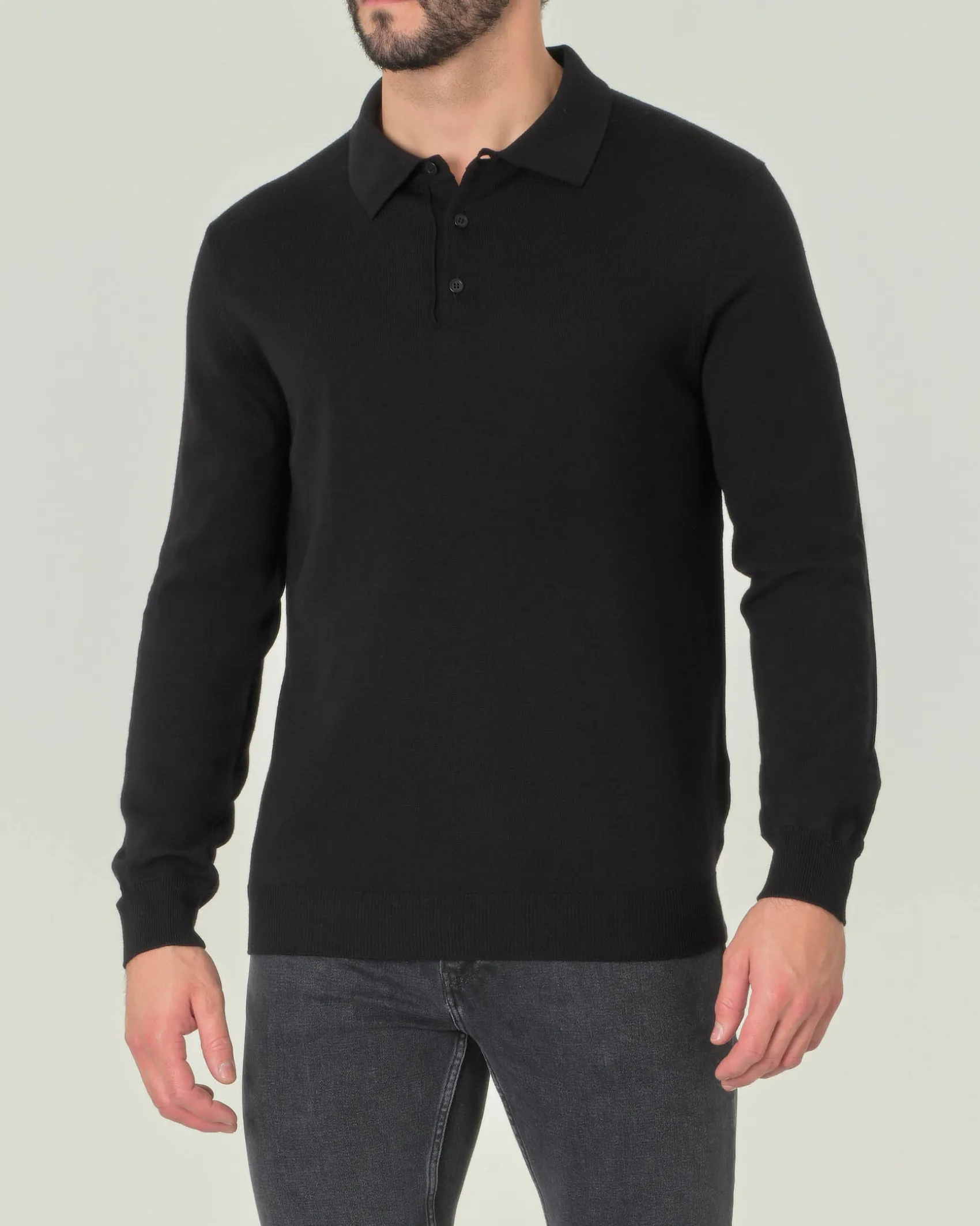 Polo Pellizzari nera in maglia di lana merino