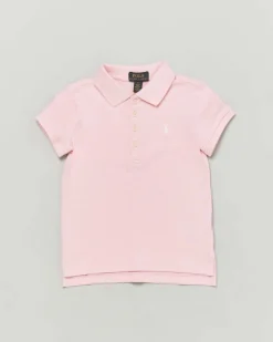 Polo rosa Ralph Lauren a maniche corte in cotone stretch con logo pony bianco