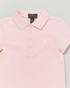 Polo rosa Ralph Lauren a maniche corte in cotone stretch con logo pony bianco