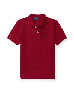 Polo rossa Ralph Lauren in piquet tinta unita con logo pony piccolo