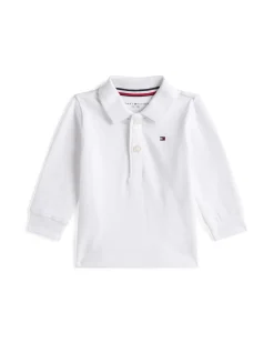 Polo Tommy Hilfiger bianca in piquè di cotone a maniche lunghe