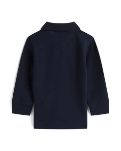 Polo Tommy Hilfiger blu in piquè di cotone a maniche lunghe