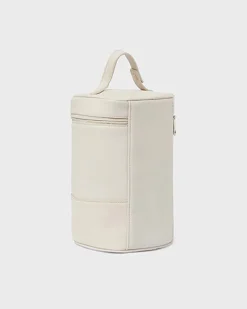 Porta biberon termico beige in similpelle con inserti in canvas