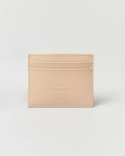 Porta carte di credito beige in pelle mano seta con taschina e fibbia Love Birds dorata