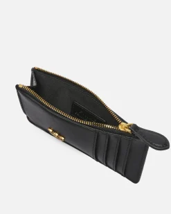 Porta carte di credito in pelle nera con fibbia Lover Birds dorata