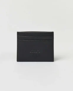 Porta carte di credito nero in pelle mano seta con taschina e fibbia Love Birds dorata