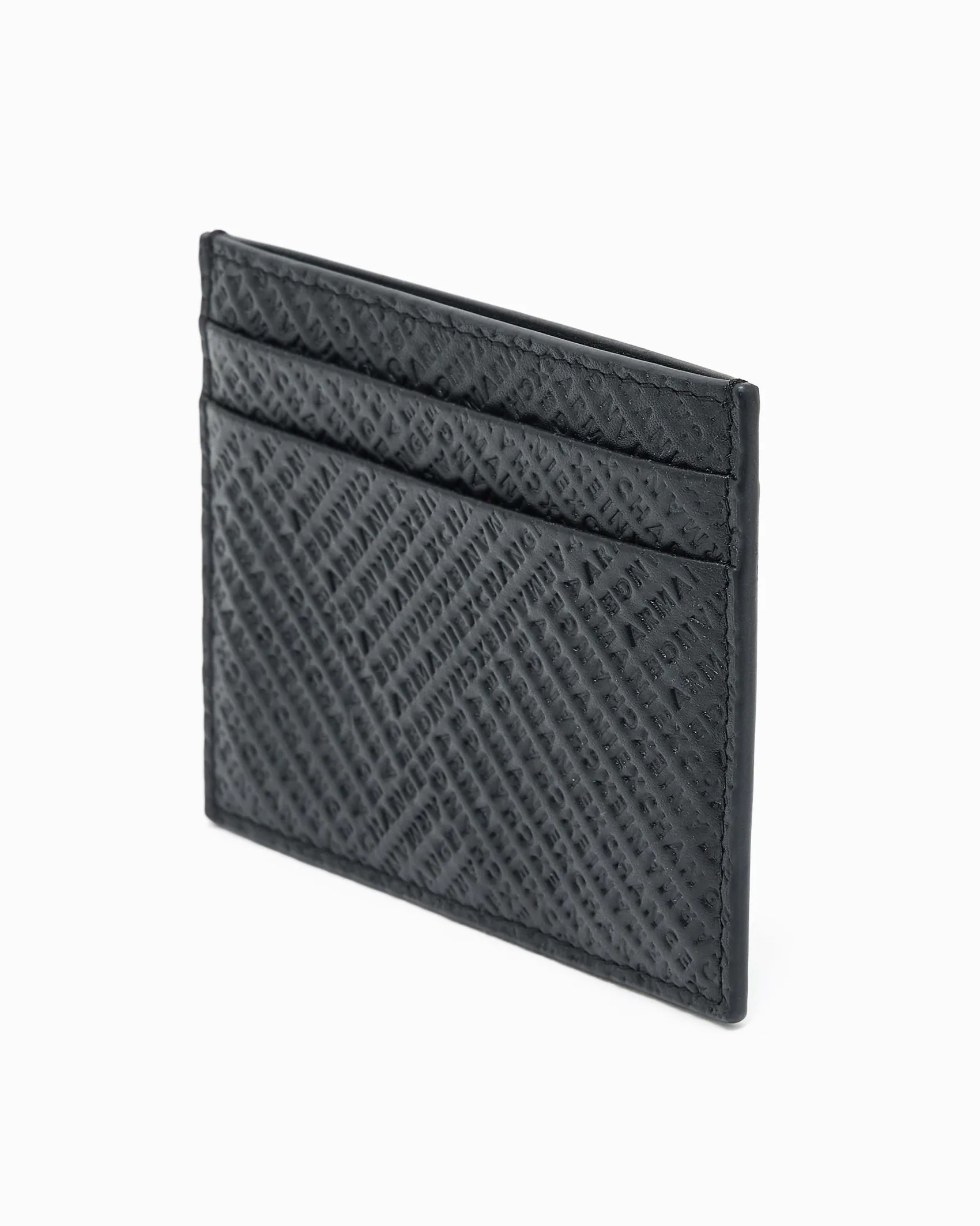 Portacarte Armani Exchange nero in pelle con logo in rilievo all over