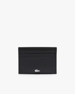 Portacarte Lacoste nero in pelle con logo coccodrillo in metallo