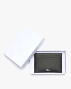 Portacarte Lacoste nero in pelle con logo coccodrillo in metallo