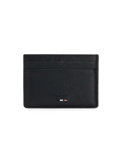 Portacarte nero Boss in similpelle martellata con logo in tono