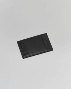 Portacarte nero in pelle con logo inciso
