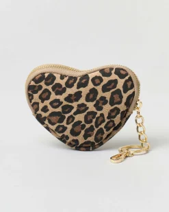 Portachiavi a fantasia animalier in pelle a forma di cuore con cerniera