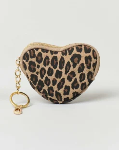 Portachiavi a fantasia animalier in pelle a forma di cuore con cerniera