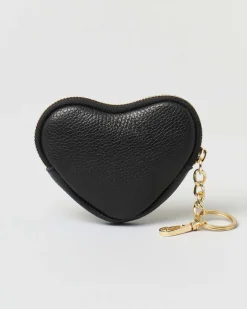 Portachiavi nero in pelle a forma di cuore con cerniera