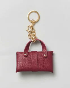 Portachiavi Visonà a borsina in pelle martellata rossa con catena e anello dorati