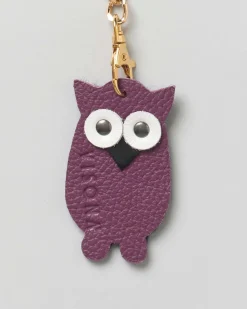 Portachiavi Visonà gufetto in pelle e cavallino a pois fucsia con catena e anello dorati