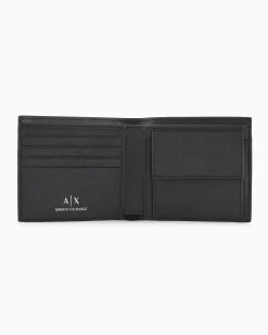 Portafoglio Armani Exchange nero in pelle saffiano con porta chiavi abbinato