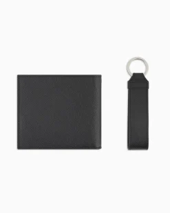 Portafoglio Armani Exchange nero in pelle saffiano con porta chiavi abbinato