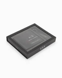Portafoglio Armani Exchange nero in pelle saffiano con porta chiavi abbinato