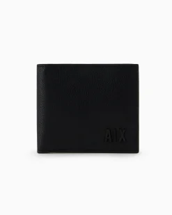 Portafoglio Armani Exchange nero in pelle martellata con portamonete