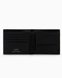 Portafoglio Armani Exchange nero in pelle martellata con portamonete