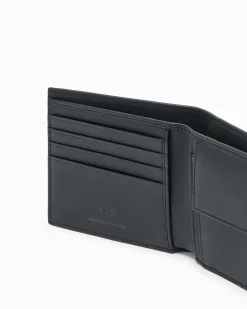 Portafoglio Armani Exchange nero in pelle con logo in rilievo all over