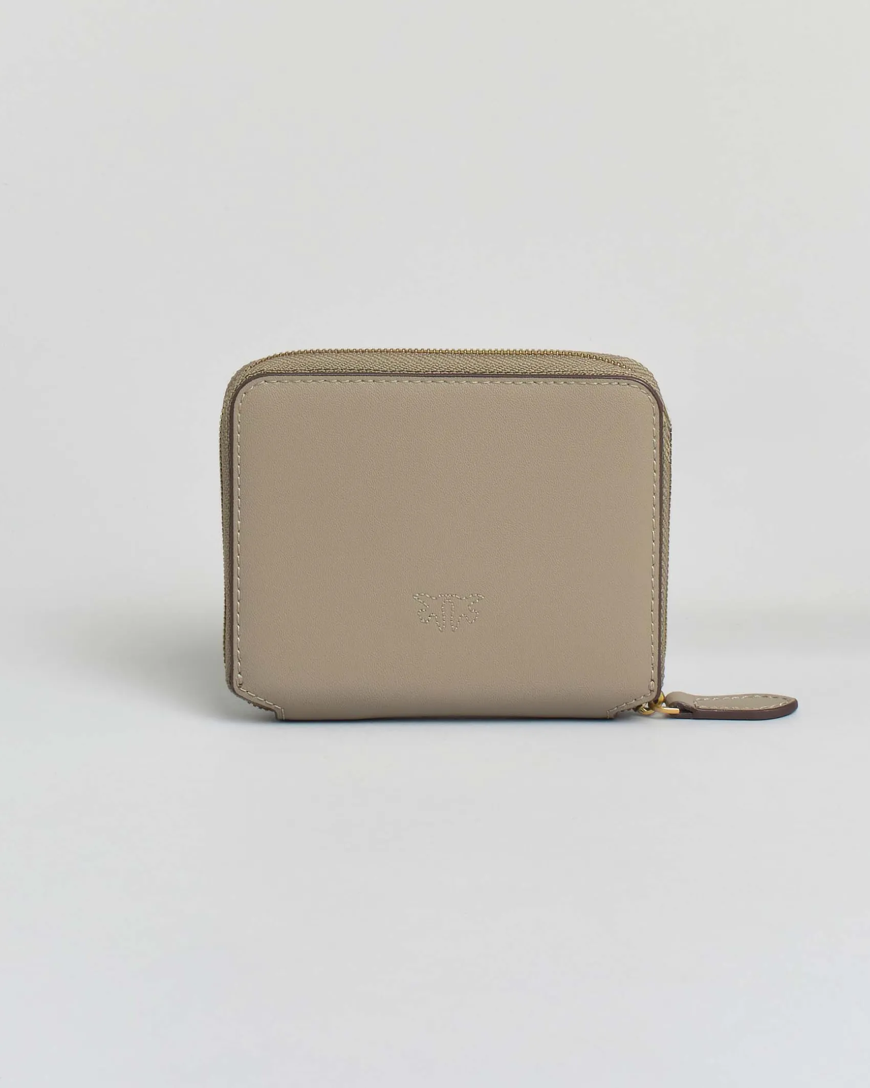 Portafoglio color taupe Pinko in pelle con fibbia Love Birds dorata su base in pelle tono su tono