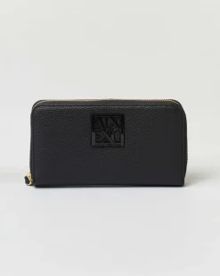 Portafoglio nero Armani Exchange in similpelle con fibbia smaltata tono su tono