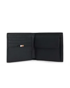 Portafoglio nero Boss in vera pelle con logo in metallo