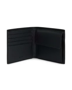 Portafoglio nero Boss in similpelle martellata con logo in tono