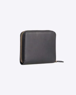 Portafoglio nero in pelle con fibbia Love Birds dorata su base in pelle tono su tono