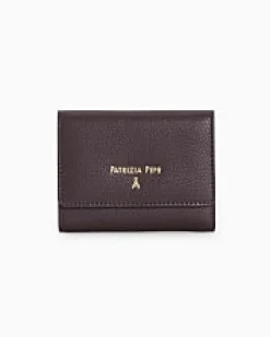 Portafoglio nero piccolo a libro con tasca per monete con scritta logo