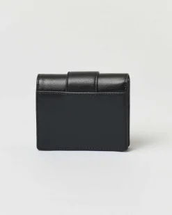 Portafoglio piccolo nero a libro Armani Exchange con fibbia logo in metallo a contrasto