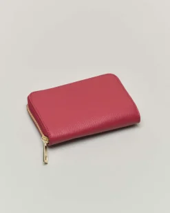 Portafoglio rosso in pelle martellata con chiusura a cerniera