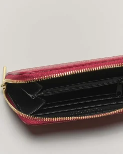 Portafoglio rosso in pelle martellata con chiusura a cerniera
