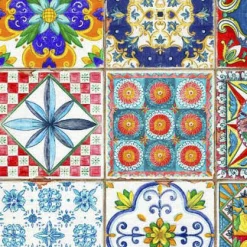 Runner Camastra in cotone a fantasia piastrelle siciliane multicolor