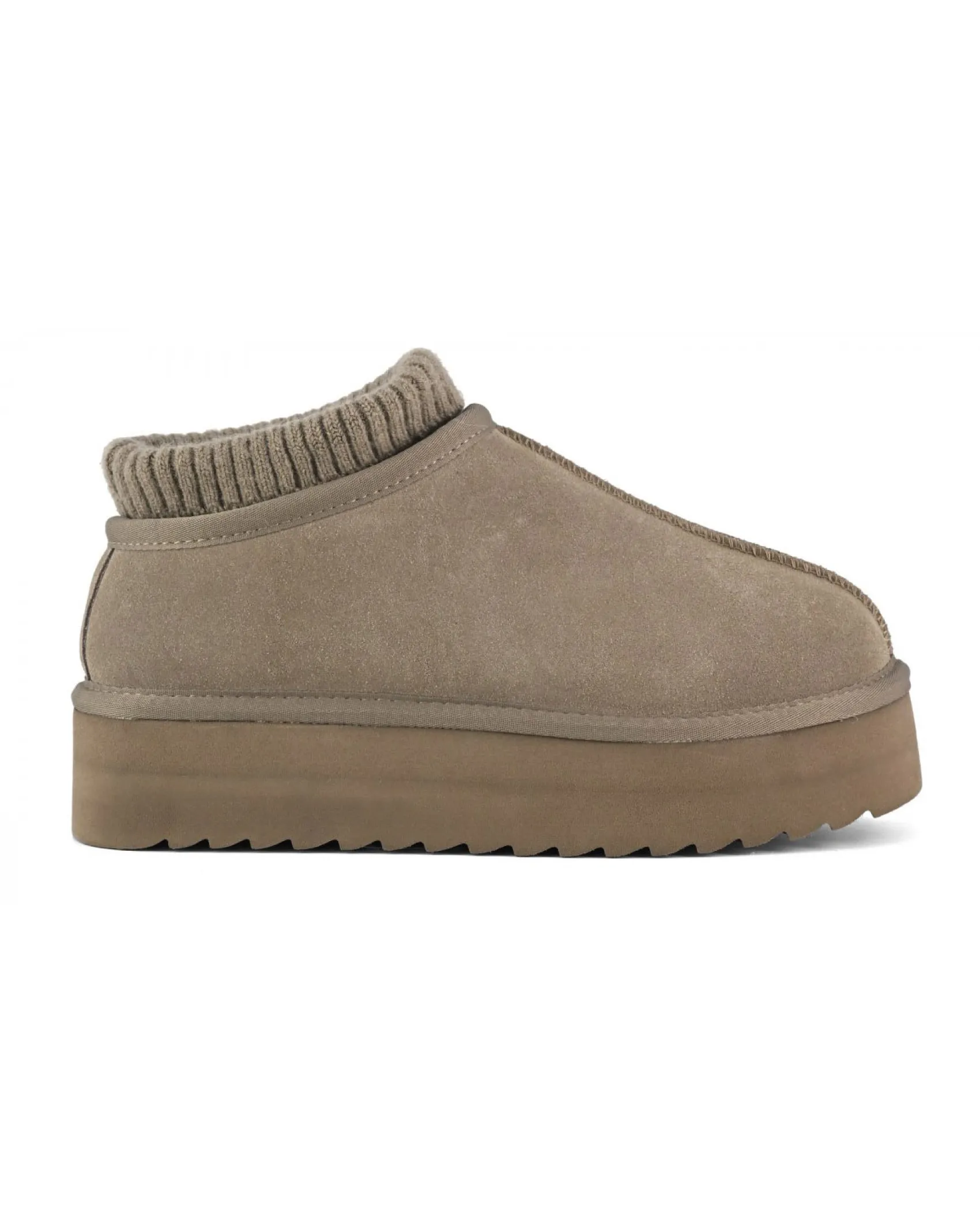 Sabot color taupe in pelle scamosciata con calzino incorporato in tessuto a coste