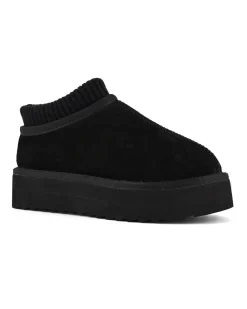 Sabot nero in pelle scamosciata con calzino incorporato in tessuto a coste