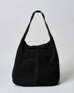 Sacca nera Hlo! in suede con cucitura verticale a vista