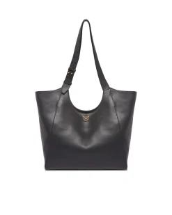Sacca nera Pinko in pella liscia con fibbia dorata Love Birds